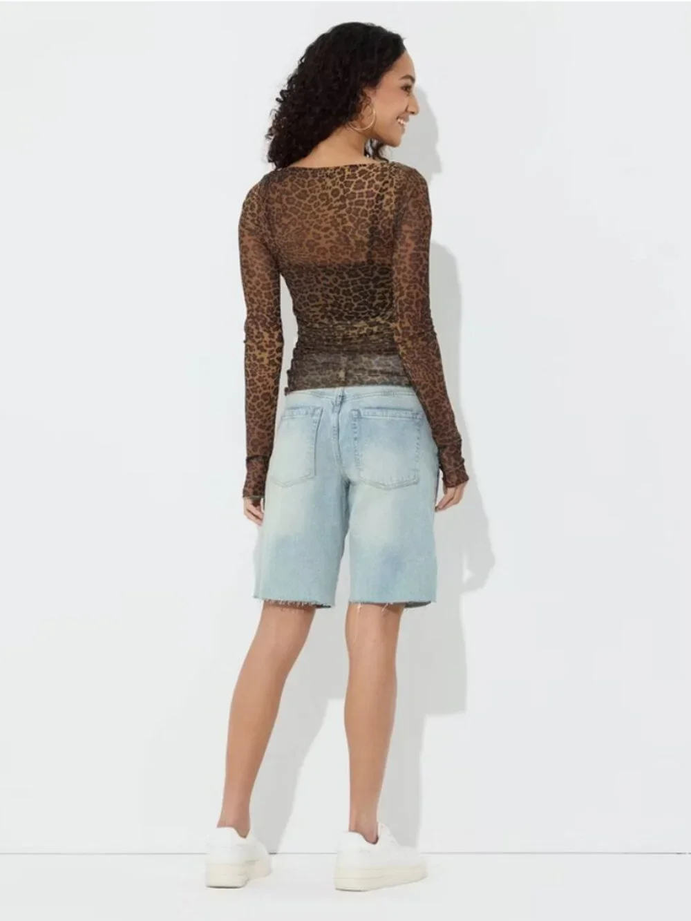 Women's Long Sleeve Boat Neck Mesh Top - Wild Fable Brown Leopard Print S